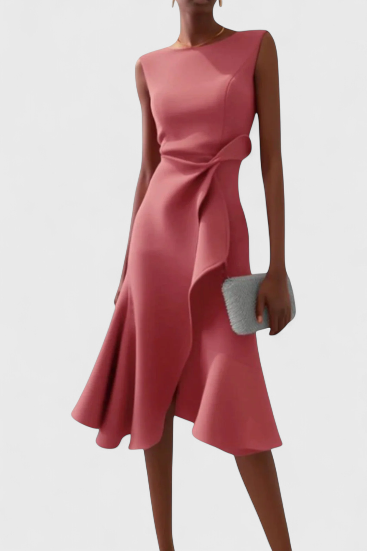 Claudia Midi Asymmetric Dress with Elegant Pleats