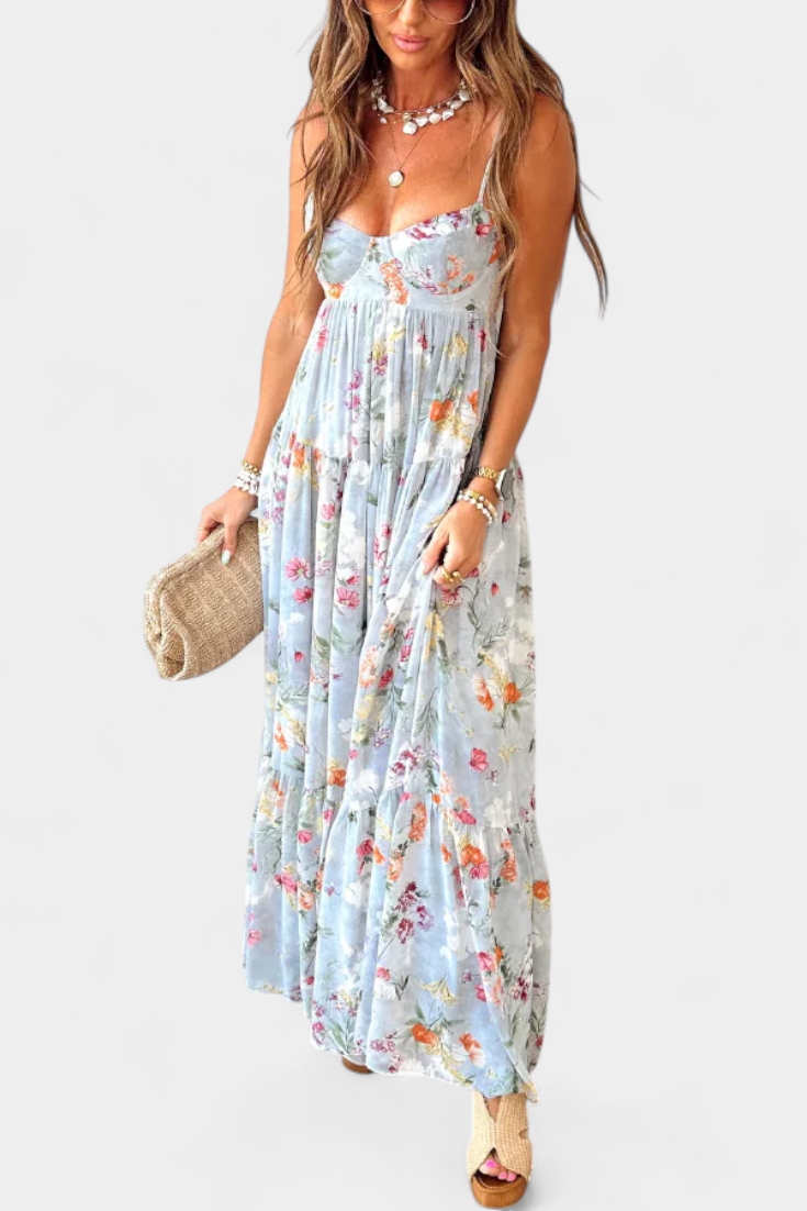 Neha Floral Dress with Open Back and Spaghetti Straps