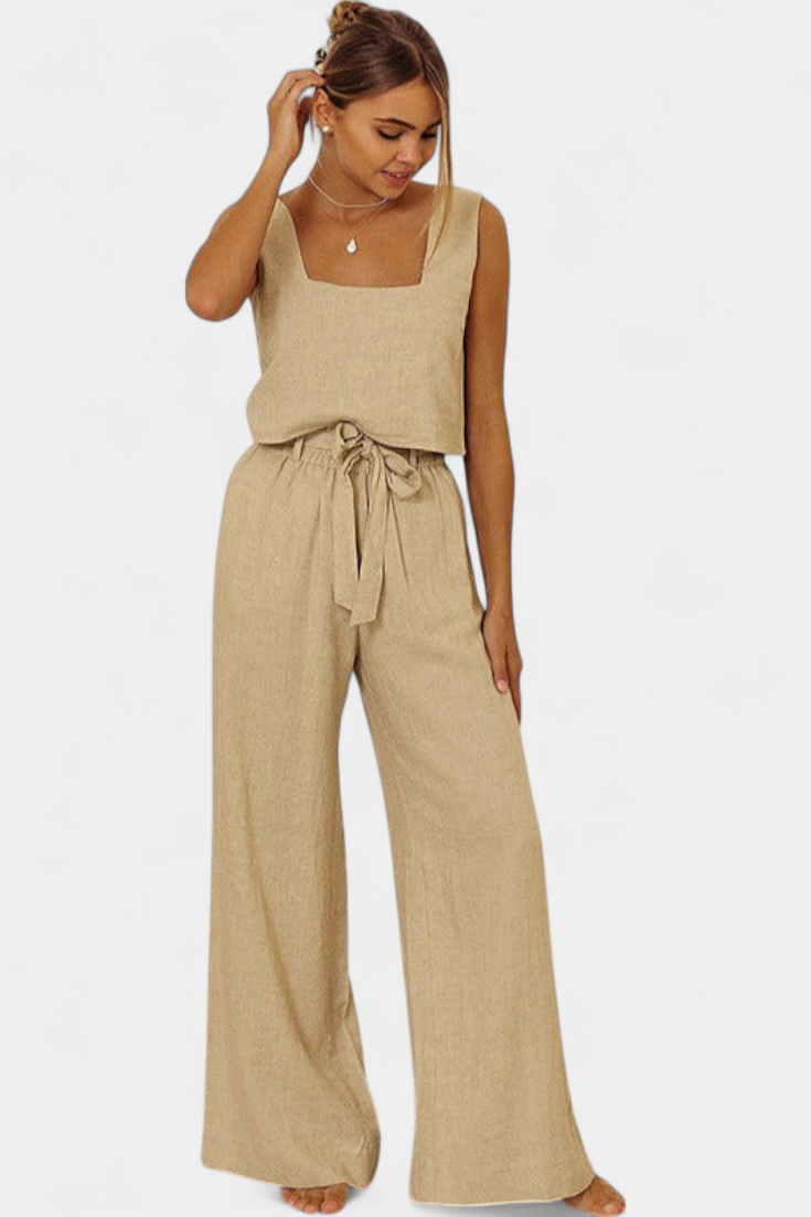 Pascuala Linen Two-Piece Set with Sleeveless Blouse and Airy Pants