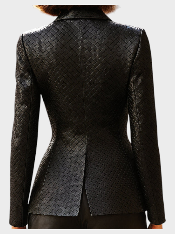 Cassy | Black Knitted Leather Blazer