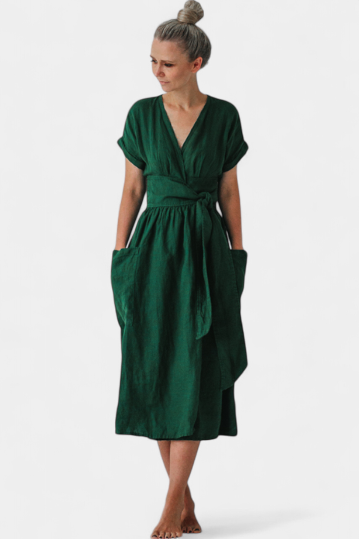 Cressida Cotton Dress with V-Neck and Adjustable Waist