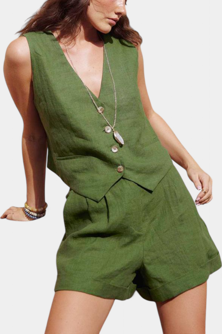 ennifer Linen Cotton Vest and Shorts Set