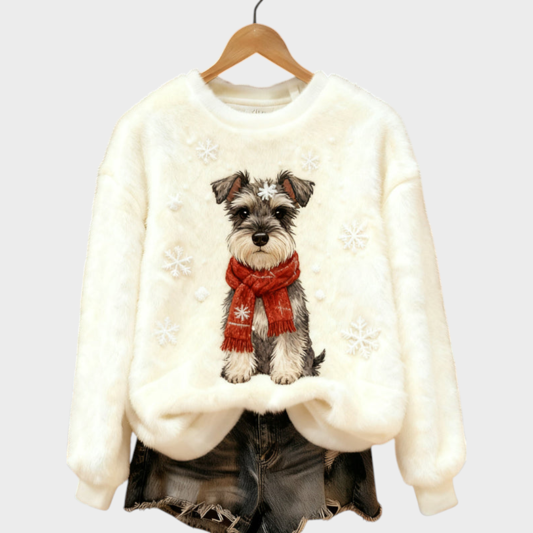 Nadya | Women's Christmas Suede Sweatshirt with Dog Design